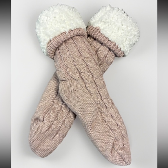 UGG Blush Cable Knit Socks with Fluffy White Cuffs - Picture 1 of 10
